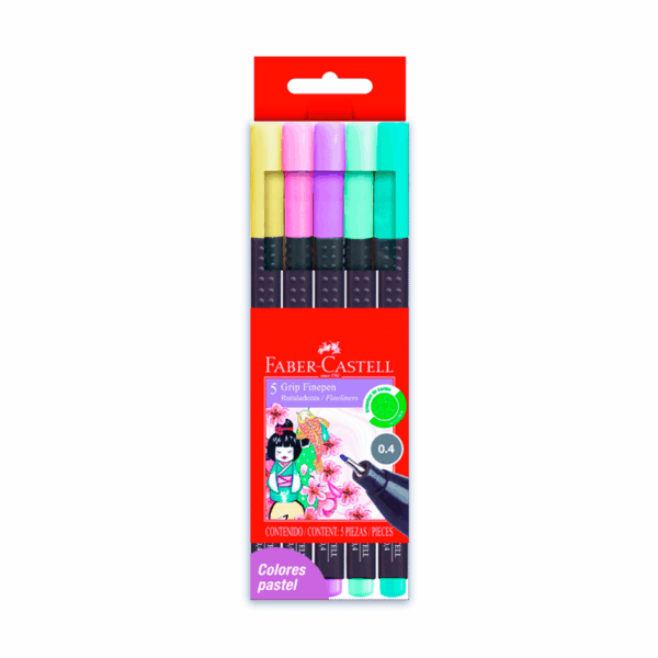Fibras Colores Pastel Trazo Fino x5 Faber-Castell
